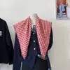 Bufanda Triangular de Punto Cuadros Pequeños Estilo Japonés Retro Estilo Preppy Bufanda para Cuello de Mujer Chal Bufanda de Alta Calidad Otoño e Invierno