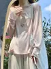 Blusa Rosada de Tencel con Protección Solar para Mujer, Camiseta Base Fina Suelta Ligeramente Transparente de Verano con Mangas Largas
