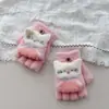 Guantes de Gato Hembra de Dibujos Animados con Dedos Medios abatibles para Edades 2-7, Resistentes al Frío Invernal y Cálidos, Engrosados para Guardería, Lindos para Uso al Aire Libre