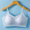 Sujetador de Seda de Hielo Delgado de Verano Sin Espalda y Sin Costuras para Mujer con Elevación y Soporte Taza Fija Sujetador tipo Chaleco para Dormir