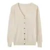 Cardigan de Tricô Gola V Fio 100% Algodão Novo Outono/Inverno 2026 Manga Longa Feminino Cor Sólida Solto Versátil Peça de Sobrepor Feminino