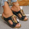Comercio Exterior Transfronterizo Tallas Grandes Hebilla Hueca Suela Gruesa Pantuflas Mujer Hebilla Metálica Punta Abierta Cuña Sandalias de Playa Calzado de Mujer Venta al por Mayor