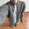Elegante suéter cinza com zíper para homens, tamanho grande, primavera/outono, gola semi-alta, cardigã de malha, jaqueta casual para ombros