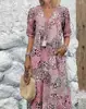 Vestido Largo Casual de Vacaciones Nuevo Transfronterizo de Moda Europea y Americana para Mujer con Bolsillos, Escote en V de Encaje y Manga Corta 2025