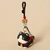 Llavero Colgante de Gato Acostado Tallado en Madera Hecho a Mano Creativo, Linda Decoración de Mochila de Gato Vaca, Regalo Exquisito