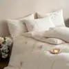 100% algodón, engrosado, cepillado, juego de ropa de cama de cuatro piezas con bordado delicado, funda de edredón y sábana bajera de gasa de algodón puro, grado A, apto para bebés y madres