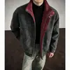 Jaqueta de couro PU com gola alta tie-dye retrô, masculina, estilo americano, de alta qualidade, estilosa e descolada, jaqueta de couro oversized, top estilo motociclista
