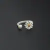 Anillo de Margarita del Bosque Estilo Coreano Anillo Abierto de Perla de Agua Dulce de Nicho para Mujeres