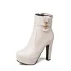 Botas femininas de moda estilo europeu e americano, à prova d'água, com plataforma, bico fino e salto alto, botas curtas plus size para outono e inverno, entrega de pedidos transfronteiriços