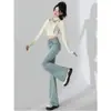 Jeans Acampanados Azul Claro para Mujer, Nuevo Estilo de Invierno, Para Chicas Petite Picantes, Tiro Alto, Adelgazantes, Lavado Retro, Pantalones de Pata de Elefante, Modernos
