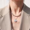 Collar de Cadena Doble Apilada con Colgante de Retrato de Señal Redonda Irregular Retro de Moda Joyería de Acero de Titanio para Mujer Venta al por Mayor Geometría de Nicho