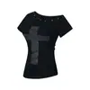 Camiseta Diagonal Off-Shoulder Estilo Chica Picante Y2K con Corte Ajustado, Diseño que Ceñe la Cintura, Decoración de Pedrería, Patrón de Cruz, Nuevo Modelo Primavera/Verano 2026