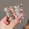 Flor de Rosa Dulce Cuentas Línea Telefónica Anillo para el Cabello Coleta Trenza Burbuja Artefacto Cuerda para el Cabello Trenzada Atar Adorno para la Cabeza Estilo Nuevo