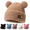 Gorro para Mujer en Otoño e Invierno, Forrado de Felpa y Engrosado, Protector de Orejas, Gorro de Punto Cálido, Estilo Coreano, Orejas de Oso Metálicas, Gorro de Felpa para Exteriores