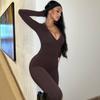 Ropa de mujer transfronteriza de Amazon 2024 primavera nueva moda color sólido ajuste ceñido deportivo mono de manga larga comercio exterior Mayoreo