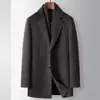 Abrigo de Lana Hecho a Mano para Hombre Cuello de Traje de Invierno Forro de Plumas Desmontable Abrigo de Lana Doble Faz Cálido para Jóvenes de Negocios