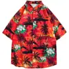 Camisa Floral Tailandesa de Playa para Hombre de Manga Corta Ins Guapo Verano Estilo Hong Kong Retro Hawaiana Seda de Hielo Camisa de Playa Moderna