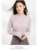 [Hecho a medida] Suéter de punto para mujer de cuello semi-alto con ribete de volantes y malla, de rayas verticales, adornado con pedrería, de manga larga