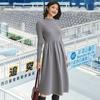 Vestido Tricot Liso para Mulheres, Novo Vestido Longo Suéter Outono e Inverno com Gola Meia-Alta, Combinado com um Casaco e uma Saia Tricot Básica