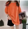 Camiseta de Manga Corta de Color Sólido para Mujer, Estilo Coreano, Corte Holgado, Tallas Grandes, Adelgazante, Largo Medio, Manga Media de Estudiante, Top Oversize para Verano