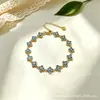 Pulsera Cadena Trébol de Cuatro Hojas Full Diamante Acero Inoxidable Circonita Multicolor Chapado en Oro Joyería Pulsera para Mujer Acero de Titanio
