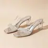 Estilo temperamento 2026 hada con sandalias para mujer verano ropa exterior tacón grueso tacones altos falda transparente nuevo cristal