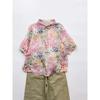 Camisa de Verão Fina em Algodão e Linho Floral de Manga Curta para Mulheres - Versátil, Solta, Fina, Estampada, Cardigan, Top