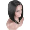 Peluca de Fibra Sintética de Cabello Corto Recto Negro Natural con Parte en V para Mujer Europea y Americana, Superventas Transfronteriza, del Fabricante Xuchang, en Stock