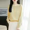 Cardigan de Lã Fina com Color-Blocking Estilo Coreano 48 Fios Suéter Casaco Primavera/Verão Versátil Gola Redonda Roupa Feminina