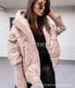 Parka Cruzada Otoño e Invierno 2025 Europea y Americana Patrón de Diamantes Empalme de Lana Acanalada Moda Casual Chaqueta de Algodón Mg610