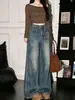 Calça jeans larga retrô estilo coreano para mulheres, nova coleção outono/inverno 2026, com bordado, corte solto, efeito emagrecedor e design versátil de perna reta
