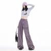 Jeans de Trabajo Retro Americano Morados para Mujer Tallas Grandes mm Gordita Sexy Cintura Alta Sueltos Otoño e Invierno Pierna Ancha Pantalones Dopamina