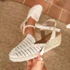 Comercio Exterior Transfronterizo Primavera Nuevo Estilo Sandalias de Punta Redonda y Punta Abierta Estilo Romano Zapatos de Mujer Parte Superior de PU Sandalias de Cuña de Suela Gruesa