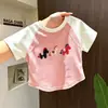 Camiseta de Manga Corta para Niña 2026 Nuevo Estilo para Niños Mayores, Top de Algodón Puro Lindo de Verano para Niña con Costuras Visibles, Camiseta Básica de Corte Holgado