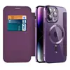 Capa Magnética Banho Ouro Business com Escudo Eletroplateado para iPhone 15 Pro, Proteção Anti-Roubo por Deslize, Capa Flip de Couro para iPhone 16 Pro Max, iPhone 13