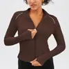 Jaqueta de Yoga Popular com Zíper Transfronteiriça Cardigã de Manga Longa em Cor Contrastante Jaqueta de Yoga Tops Esportivos Femininos Roupas de Yoga Femininas