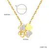 Dulce Coreano y Japonés, Exquisito y Elegante Colgante de Trébol de Cuatro Hojas con Diamante Blanco Acero Inoxidable Moda Joyería de Alta Gama para Mujer Europea y Americana