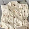 Novo Pijama de Lapela Cardigan para Mulheres Primavera e Outono Algodão Nuvem Desenho Animado Roupas de Casa Comércio Exterior Popular Conjunto Venda por Atacado