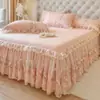 Falda de Cama con Borde de Encaje Pieza Única Estilo Colcha Acolchada Sábana con Borde de Falda Cubierta de Cama Todas las Estaciones Cubierta de Falda de Cama Antideslizante