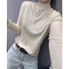 Moda Outono e Inverno Tricô Jacquard de Manga Longa Feminino Slim Tricô Gola Alta Meia Camisa Base Top com Recorte
