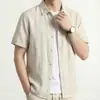Camisa de Punto de Lino Nueva para Primavera y Verano, Estilo Simple, Versátil, Color Sólido, Corte Ajustado, Informal, Ligera, Transpirable, Camisa de Manga Corta