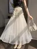 Saia de Renda com Design Francês, Malha Floral, Primavera e Verão, Cintura Alta, Linha A, Bordada, Saia Plissada Atmosférica