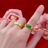 Anillo de dedo índice de calcedonia con palabra de la suerte en plata y oro estilo chino con corte retro abierto clásico de jade blanco de Hetian para hombres y mujeres