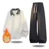 Conjunto Masculino Outono Novo: Conjunto de Moletom Estilo Jovem com Gola Lapela, Forrado de Lã, Falso Duas Peças, com Calça de Barra Larga da Moda para Homens
