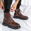 Sapatos Masculinos da Moda, Novo Comércio Exterior, Botas Masculinas de Inverno, Botas Martin de Cano Alto Marrons, Botas Curtas de Couro Estilo Britânico de Solado Grosso