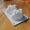 Molde de epoxi para dos piezas de gatito conejo blanco garra de gato cerdo dorado tazón de espejo pastel gelatina blanca gelatina leche congelada molde de pastel de arroz vela
