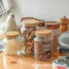 Pote de Vidro para Armazenamento Estilo Japonês Cozinha Doméstica Transparente Selado Tampa de Bambu Pote de Armazenamento Atacado Pote para Cereal Chá