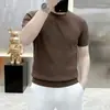Camiseta de Tricô de Manga Curta para Homem com Textura Listrada Tridimensional, Estilo Old Money, Corte Slim, Seda de Gelo para Negócios, Verão, Atacado de Fábrica Transfronteiriço