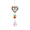 Campanillas de Viento Doradas Incrustadas de Diamantes para Patio Decoración de Jardín al Aire Libre, Velas en Forma de Gota de Agua de Corazón, Colgantes de Cristal para Cumpleaños, Suministro Transfronterizo