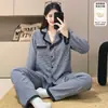 Renda de Borboleta Verde Cinza Outono Novo Algodão Nuvem com Bojos Pijama Feminino Manga Longa Calça Longa Solto Roupa de Casa